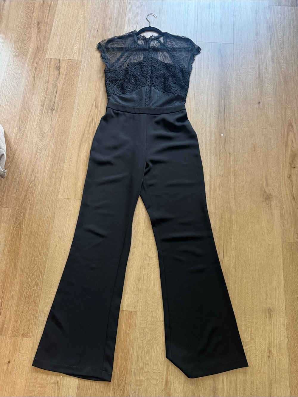Black Lace-Detail Wide Leg Jumpsuit